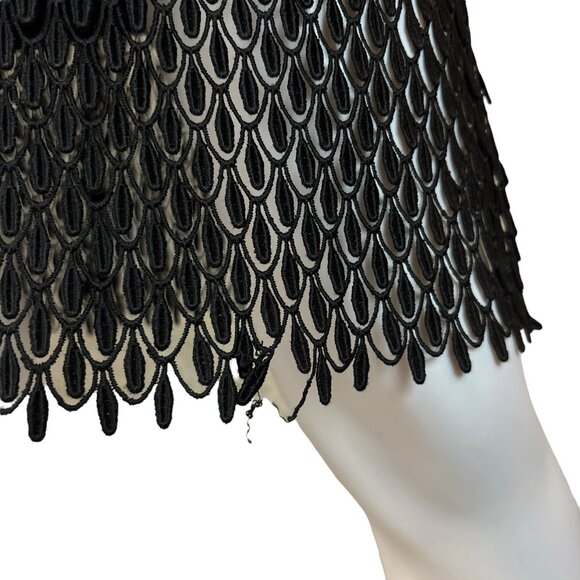 ML Monique Lhuillier Textured Fringe Sheer Cocktail Evening Dress Black Size 2 - Picture 8 of 11